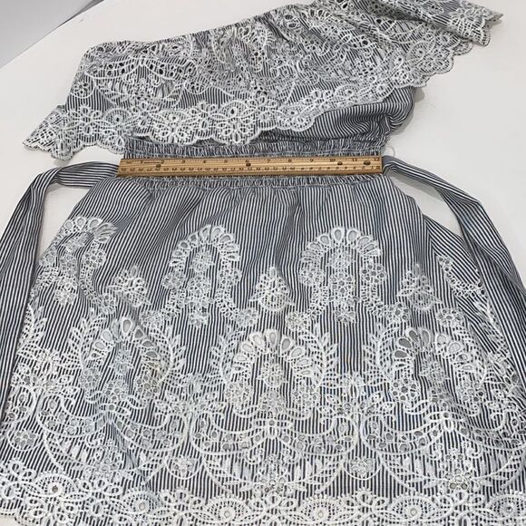 Saylor Grey & White Pinstripe One Shoulder Mini Dress Size Small - Picture 9 of 14